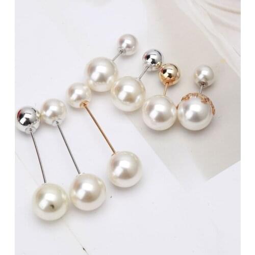 7Pcs Sweater Shawl Clip Double Faux Pearl Brooch Safety Pins Women Clothes Decor M2EA