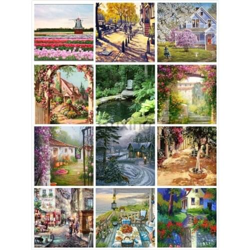 Diamond Painting Square/round drill Mosaic Street wall flowers painting Rhinestone Picture 5d diy Diamond Embroidery Home Decor
