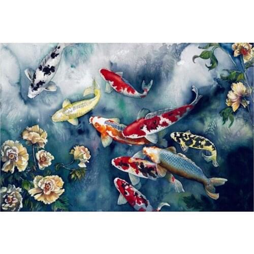 DIY Diamond Painting Full Diamond Round Koi With Flowers 30X40cm Cross Stitch Embroidery Home Decoration