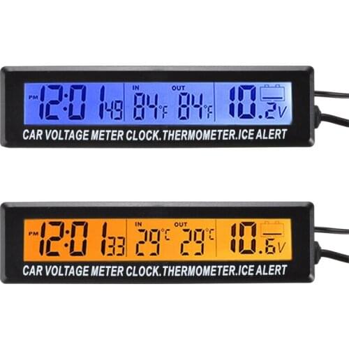 3 in1 Car Digital LCD Clock Temperature Display Voltage Monitor Car Blue Orange Backlight Car Digital Ornament Electronic Clock