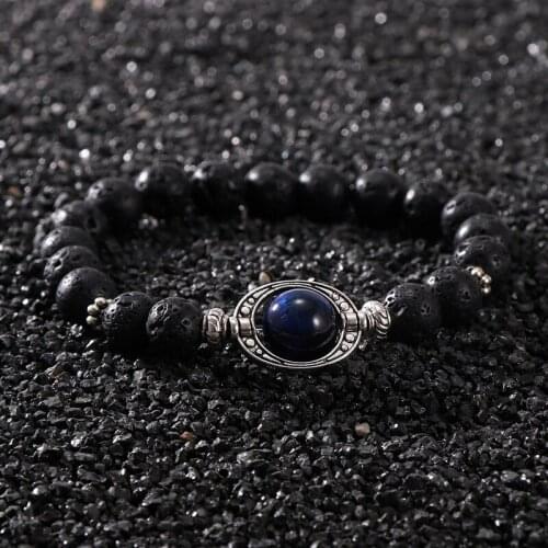 2020 New Men Women Natural Stone Bracelet 8mm Lava Rock Diffuser Bracelets Tiger Eye Obsidian Charm Bracelet Man Hand Jewelry