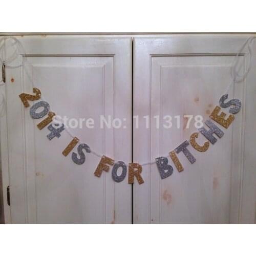 Cheap2014 is for Bitches Glitter Banner -- New Years Eve Decorations / Photo Prop garland