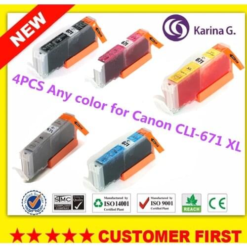 4PCS Any color ink Cartridges For CLI-671 CLI671 CLI 671 For CANON PIXMA MG7760 MG7765 MG7766