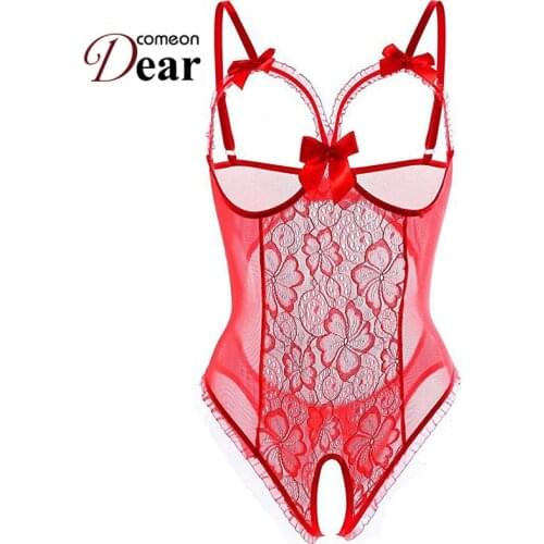 Comeondear Lingerie Coquine Sexy Lace High Cut Babydoll Bodysuit Plus Size Crotchless One-Piece Teddy Lingerie RA80922