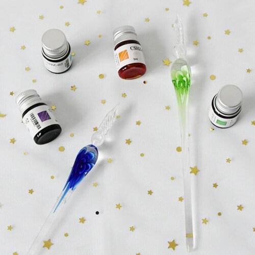 Flower Glass Dip Pen 3D Art Transparent Nib Color Ink Signature Sign Christmas Gifts Set JR Deals