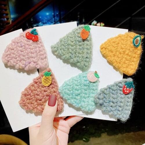 Winter Children Cute Knitting Triangle Fresh Fruit Ornament Hair Clips Girl Lovely Sweet Barrettes Hairpins Kid Hair Accessories