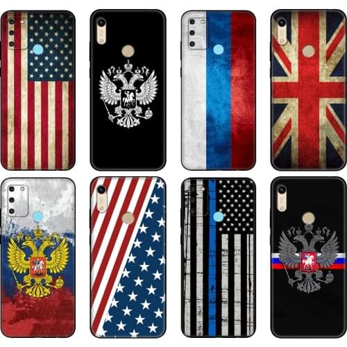 Black tpu Case For Honor 8a Prime 8s 9 10X Lite 9A 9C 9X Premium Pro 9S Case Cover Russian American British flag national emblem