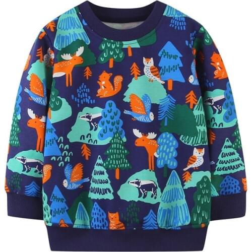 Jumping Meters New Arrival Forest Print Cotton Sweatshirts for Boys Girls Autumn Winter Childrens Hoodies Tops Kids Hot Shirt
