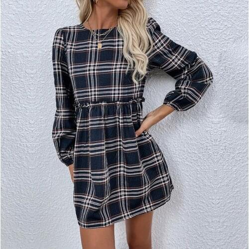Модные платья в клетку K'raifls China At AliExpress
