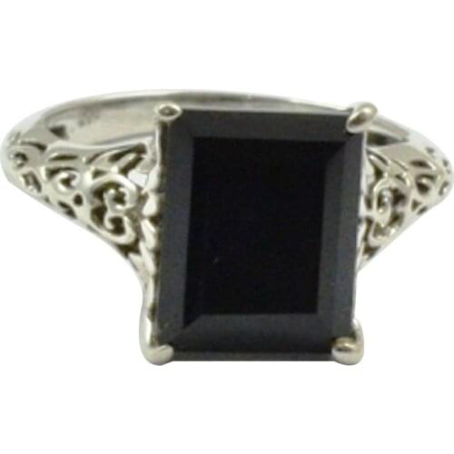 Lovegem Genuine Black Cut Stone Ring 925 Sterling Silver,Size:7.5 , AR3029
