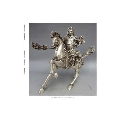 COLLECTABLE TIBET SILVER WARRIOR GOD GUAN YU STATUE SILVER DECORATION BRONZE FACTORY OUTLETS