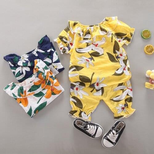 Toddler Girls Clothing Set Summer Spring Flower Outfits Fashion Print Costume Infant Children Casual 2PCS Clothes Set