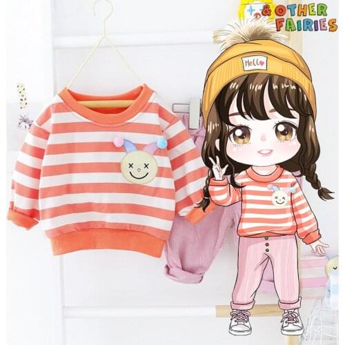 Baby suit baby girl clothes pure cotton suit cartoon cute stripe print top clothes girl casual corduroy pants two-piece suit