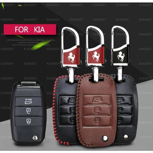 Leather Car Key Covers with Horse Pattern Car Key Holder For Kia Sportage R Carens K5 K4 Rio K3 K3S 2014 Sorento Car Accessories