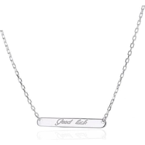 HN9 925 Sterling Silver Necklace Pendant For Women Rectangle Lucky Lettering Necklace High Quality Silver 925 Jewelry Pendant