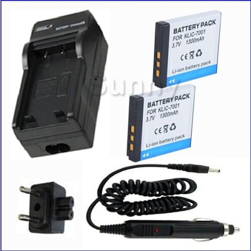 Battery (2-Pack) + Charger for KODAK KLIC-7001 KLIC7001 Lithium Ion Rechargeable 3.7V 1300MAH