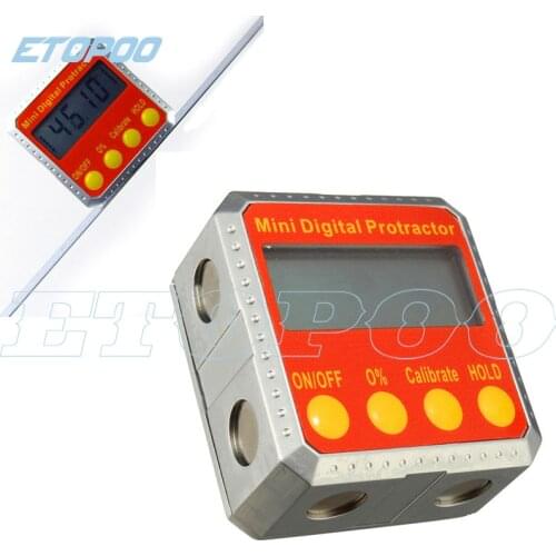 NEW2 Sides Mini Digital Protractor IP54 Black Protractor Bevel Box Level Tool With Backlight Support Degree Slope % Bevel Box