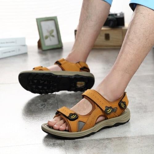 Genuine leather sandals for men roman summer beach sport mens shoes large sizes 48 handmade italian closed toe hiking trekking