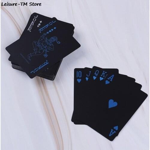 Waterproof PVC Plastic Playing Cards Set Trend 54pcs Deck Poker Classic Magic Tricks Tool Pure Black Magic Box-packed NEW