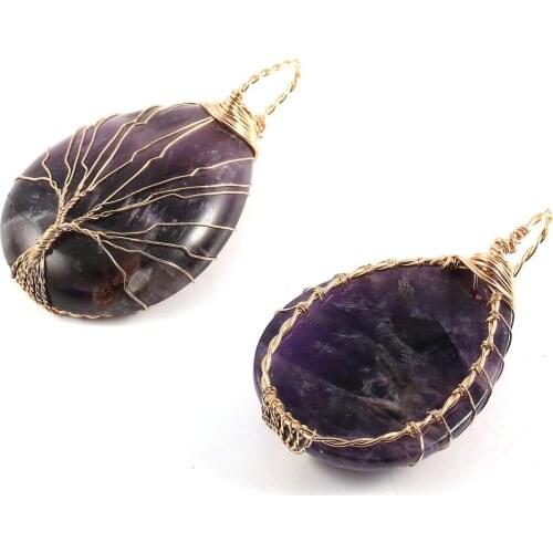 Natural Stone Pendants Water Drop Shape tree of Life Crystal Exquisite charms For Jewelry Making DIY Reiki Necklaces Accessories