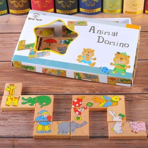 New 15Pcs/Set Children Fuuny Animal Pattern Build Up Sequence Blocks Domino Kids Intelligence Game Toy Set Domino Animal Blocks
