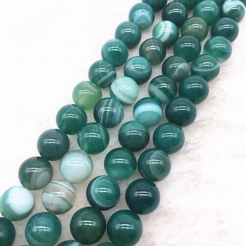 Wholesale 6/8/10mm Natural Stone Bead Stripe Onyx Green Agat Loose Stone Beads For Making Bracelet DIY #04