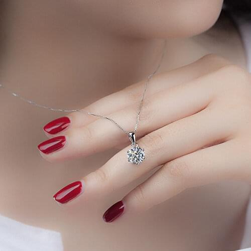 With Certificate Silver 925 Necklace Women Classic Jewelry Gift Luxury Solitaire 1 Carat Zirconia Diamond Pendant Necklace N06
