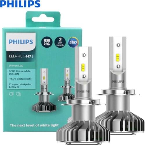 Philips LED H7 Ultinon LED Auto Headlight 6000K Cool Blue White Light +160% Brighter Long LIfetime Car Bulbs 11972UL X2, Pair