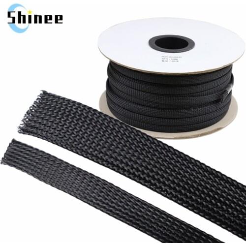 PET Black Cable Sleeve Length1/3/5/50/100M Insulated Braided Sleeving Data Line Protection Wire Cable Flame-Retardant Nylon Tube