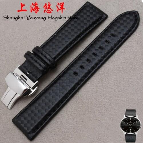 Watch Strap 18mm 20mm 22mm 24mm New Mens High Quality Leather Carbon Fiber Grain Black with Stitching Watch Band