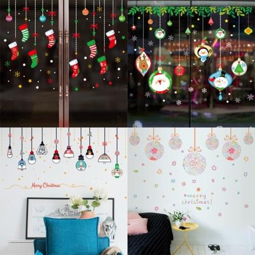 Christmas Decorations 2022 Home Vinyl Art Tree Ornaments Wall Stickers Decal New Year House Decor Shop Glass Window Poster Mural