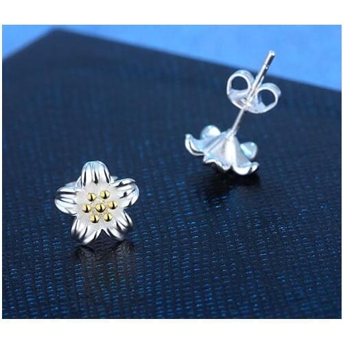 Flower Design Fashion Korean Earrings Romantic Design Silver Gold Jewelry Brincos Stud Earrings For Women