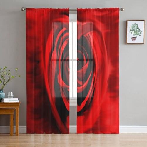Red Rose Flower Modern Curtains For Living Room Transparent Tulle Curtains Window Sheer For The Bedroom Accessories Decor