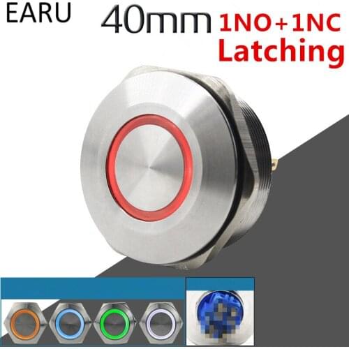 40MM Press 1NO 1NC Waterproof Metal Push Button Switch Stainless Steel Self-Locking Fixation LED Light Power