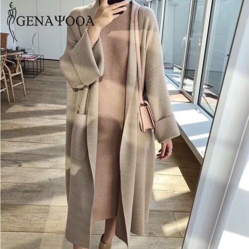 Genayooa Vintage Cardigans Long Sweater Women Long Sleeve Warm Cashmere Oversized Cardigan Loose Casual Jumper Ladies Korean
