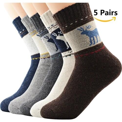 5 Pairs Unisex Winter Vintage Warm Wool Socks Thick Soft Winter Wool Thicken Thermal Deer Socks For Sleeping Socks Men/Women