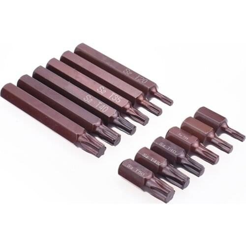 10pcs/lot 75mm or 30mm Length Torx Screwdriver Bit 10mm Hex Shank for Impact Screwdriver T20/T25/T27/T30/T35/T40/T45/T50/T55