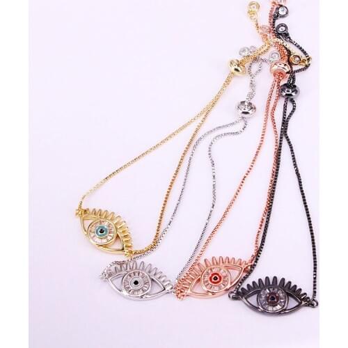 12PCS, Fashion Crystal Eye Enamel Micro Pave CZ Zirconia Women Jewelry Chain Charm Bracelet