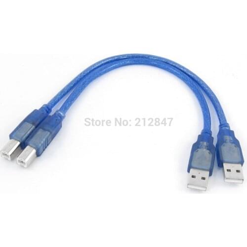 2 Pcs 30cm Length High Speed USB 2.0 Type A/B A Male to B Male Cable Clear Blue