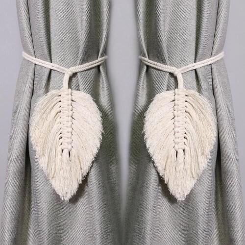 2 Pack Leaf Macrame Curtain Tiebacks Shaped Braided Curtain for Living Room Holdback Window Curtain Home Room Bedroom Decoration