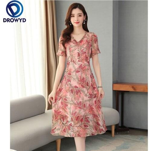 2021 Red Floral Print Chiffon Midi Dresses Summer New 5XL Plus Size Runway Dress Elegant Women Bodycon Party Dresses Vestidos