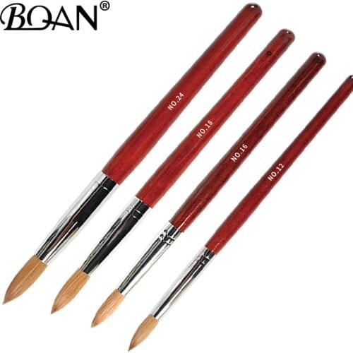 BQAN Kolinsky Nail Brush Acrylic with Red Round Wooden Handle and 100% Kolinsky Sable Hair for Crystal UV Gel Painting