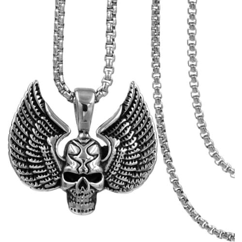 CHIMDOU New Arrival Punk Men or Women Jewellery,316L Stainless Steel wing Skull Pendant Necklace Jewelry AP404