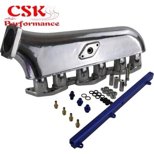 For Supra 1JZ 1JZGTE polished Intake Manifold + top feed fuel rail blue