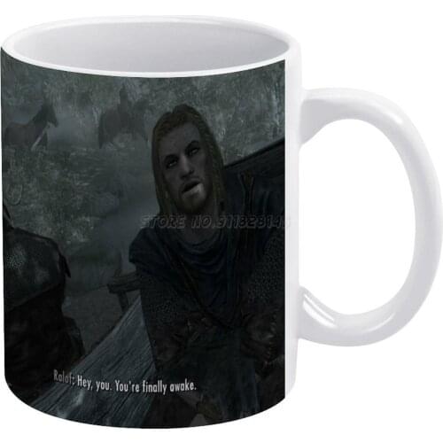 Hey You You’re Finally Awake White Mug Vintage Mug New Unisex Size Mug Skyrim Star Telder Scrolls Five V Tamrie Loblivion Bethes