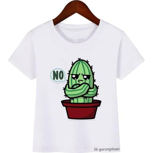 Kawaii Children T-shirt Hands Hold The Chest Cactus Cartoon Print T Shirt Childrens Fun Plant Pattern T shirts Summer Tops
