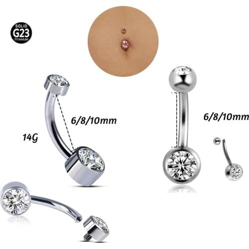 16G 3A CZ Gem for Belly Navel Piercing Ring Body Jewelry Implant Grade Titanium ASTM F136 Internal Thread Belly Button Ring