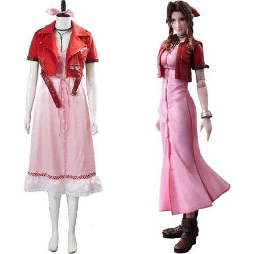 Final Fantasy VII Aerith Aeris Gainsborough Cosplay Costume Dress Adult Women Girls Outfit Top+Skirt Halloween Carnival Suit