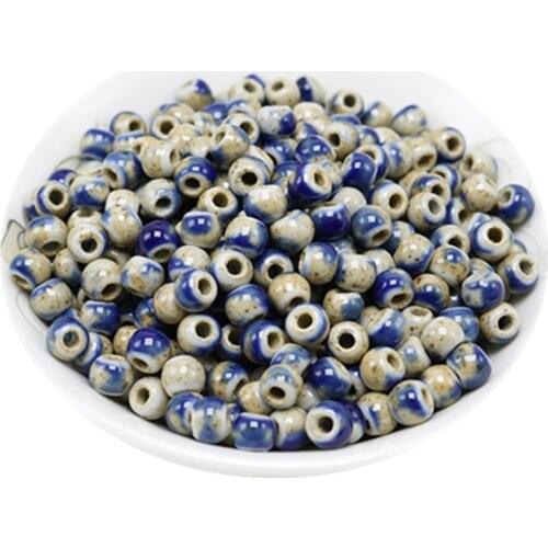 100 PCS 6mm Round Ceramic Beads DIY Hole Beads Handmade Porcelain Loose Bead For DIY Jewelry Making