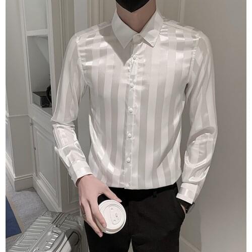 Camisa Masculina Autumn Winter New Long Sleeve Men Striped Shirts Club/Prom Tuxedo Dress Simple Slim Fit Casual Chemise Homme